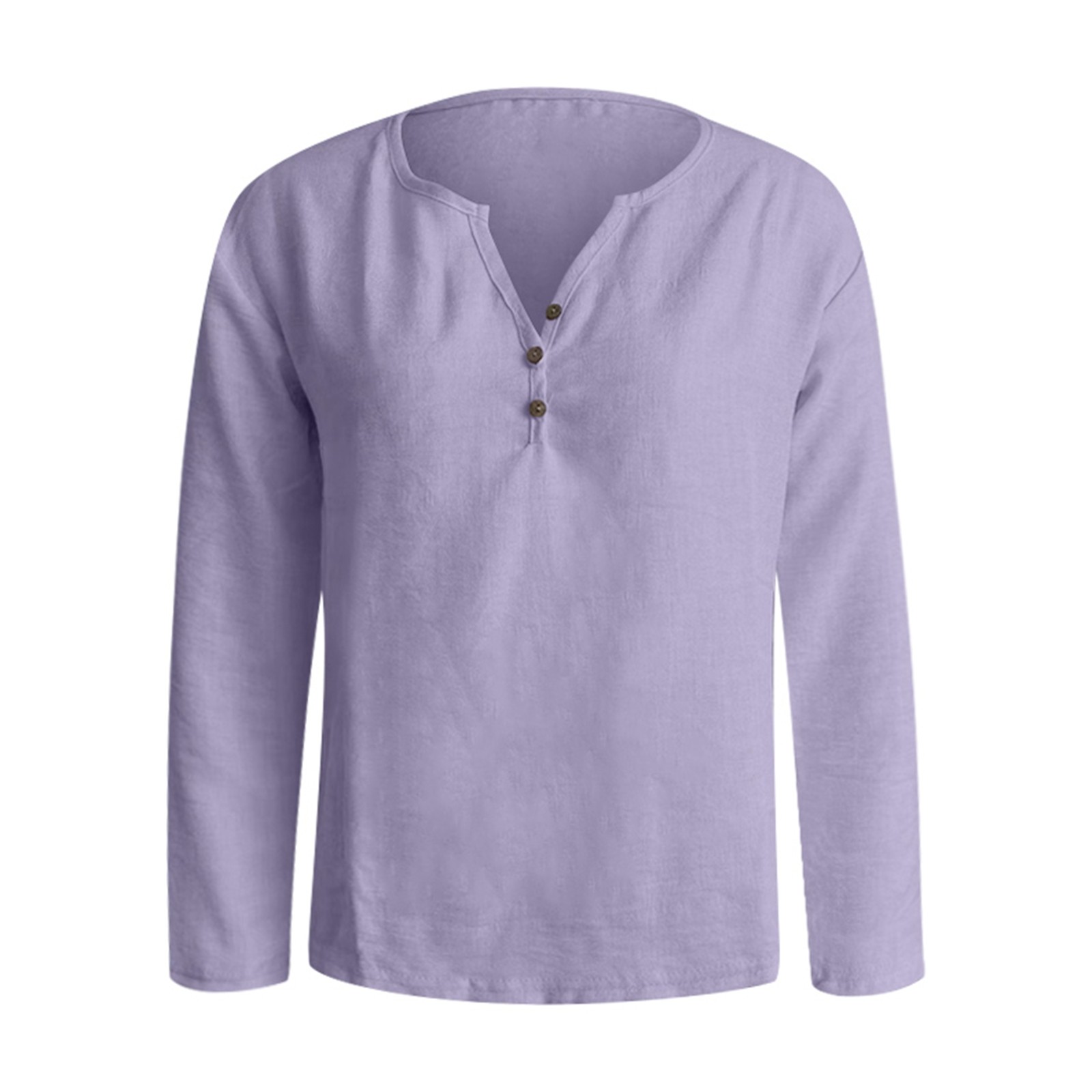 thumbnail image 4 of Camiseta informal de manga larga y cuello en V - Elegante cuello en V, color versátil, tejido cómodo, 4 of 5